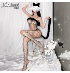 FEE ET MOI Sexy Netting Cat Girl Seethrough Body Stockings (Black)